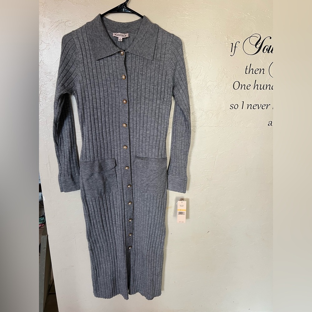 Nanette Lepore women’s sweater dress small pearl button NWT long‎ sleeve grey